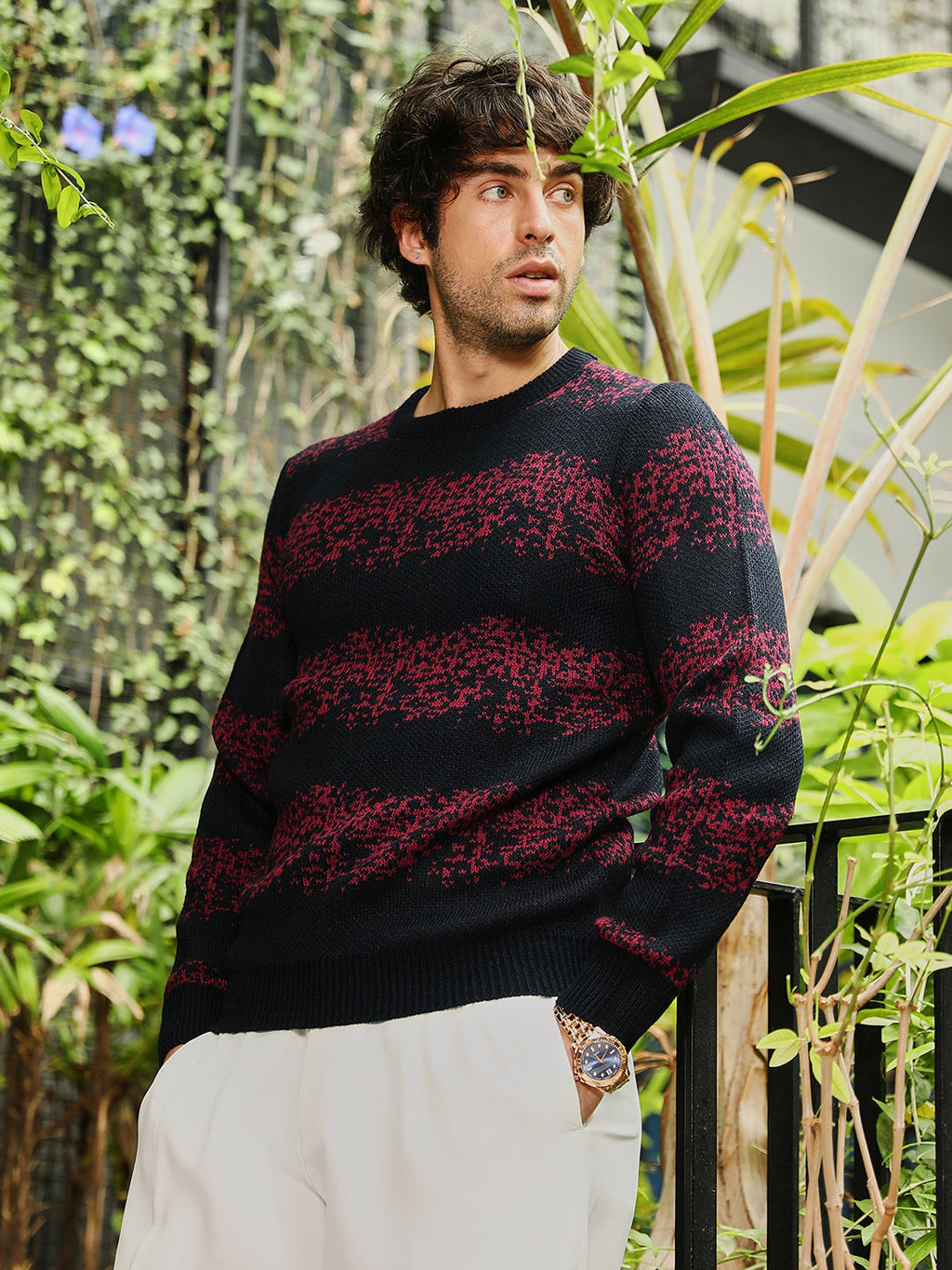 Ditsy-Panel Pullover Sweater