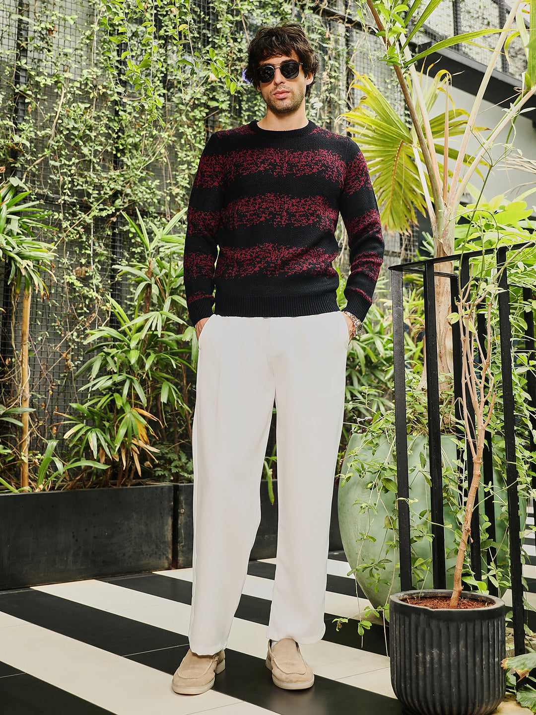 Ditsy-Panel Pullover Sweater