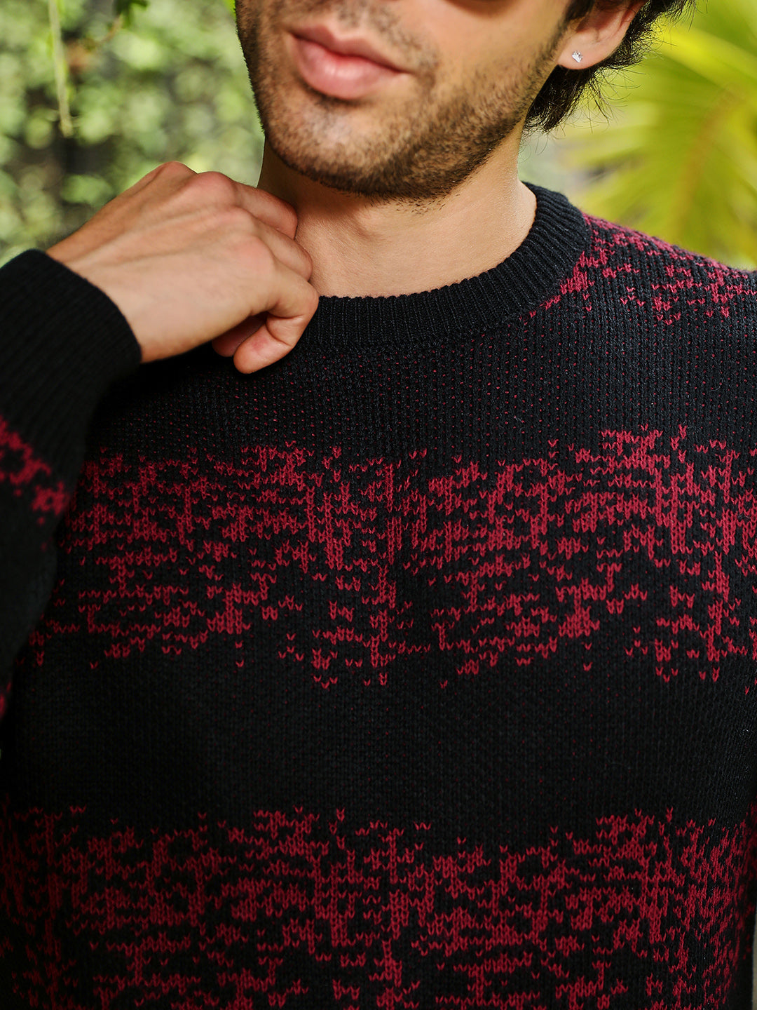 Ditsy-Panel Pullover Sweater