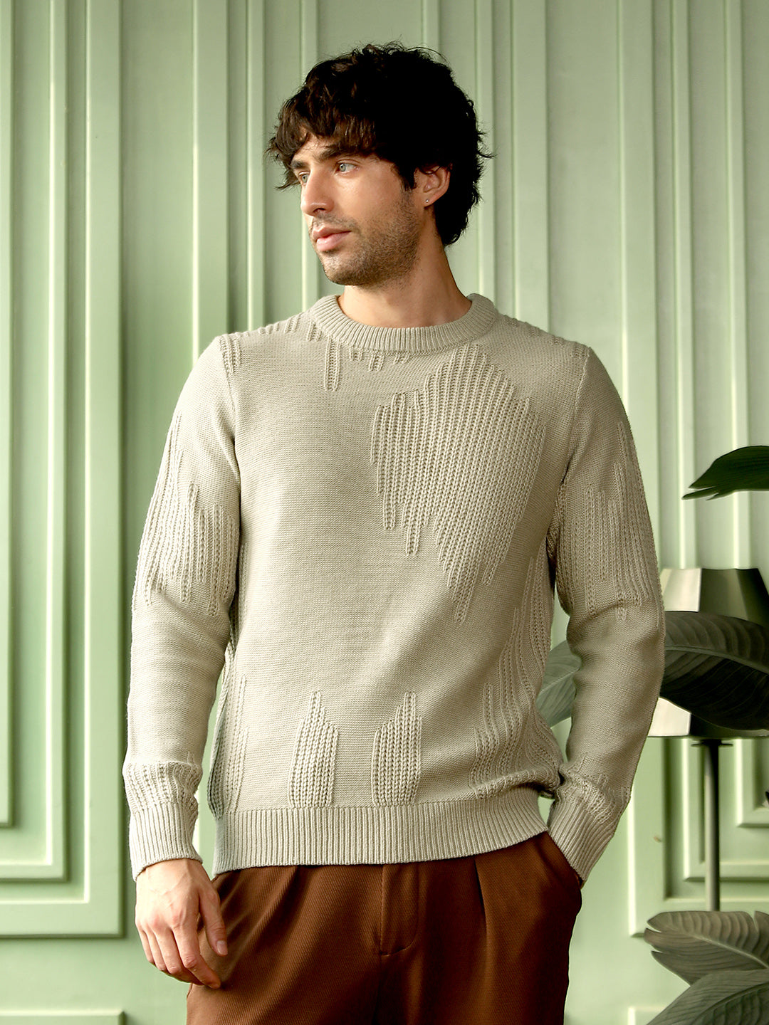 Drip-Jacquard Pullover Sweater