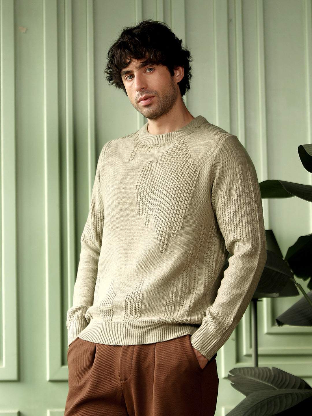 Drip-Jacquard Pullover Sweater