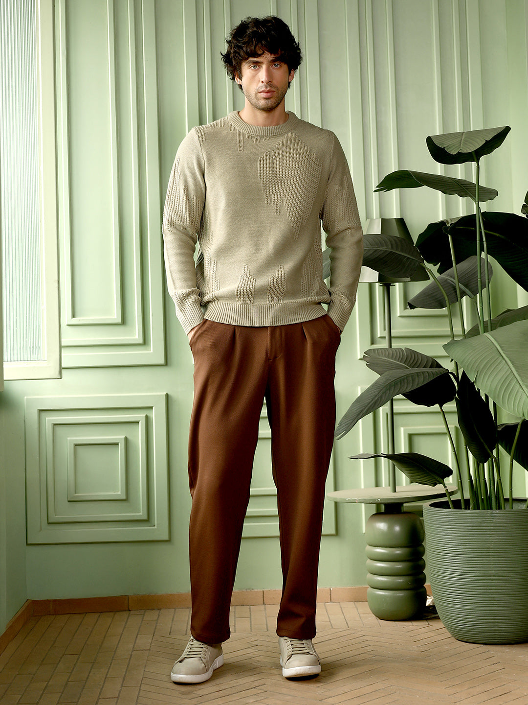 Drip-Jacquard Pullover Sweater