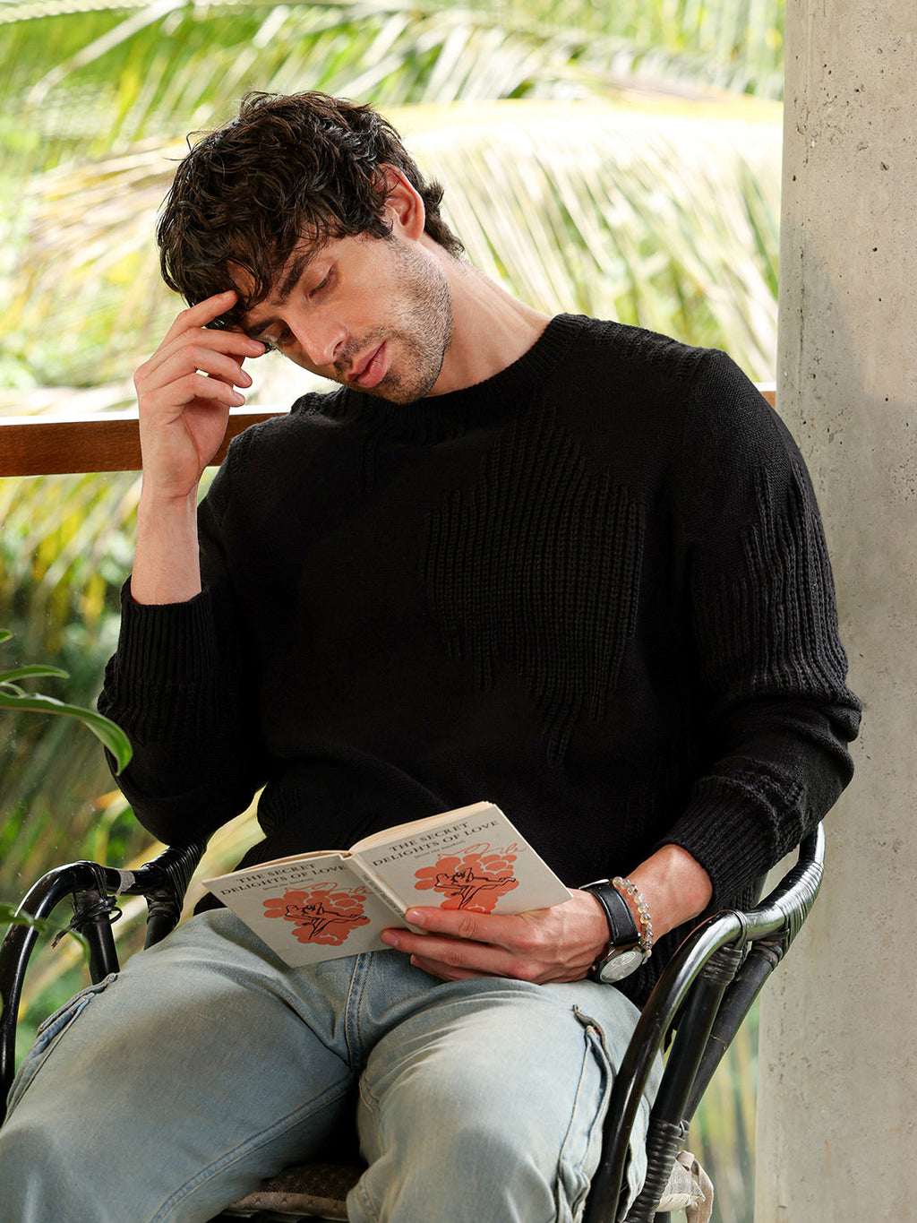 Drip-Jacquard Pullover Sweater