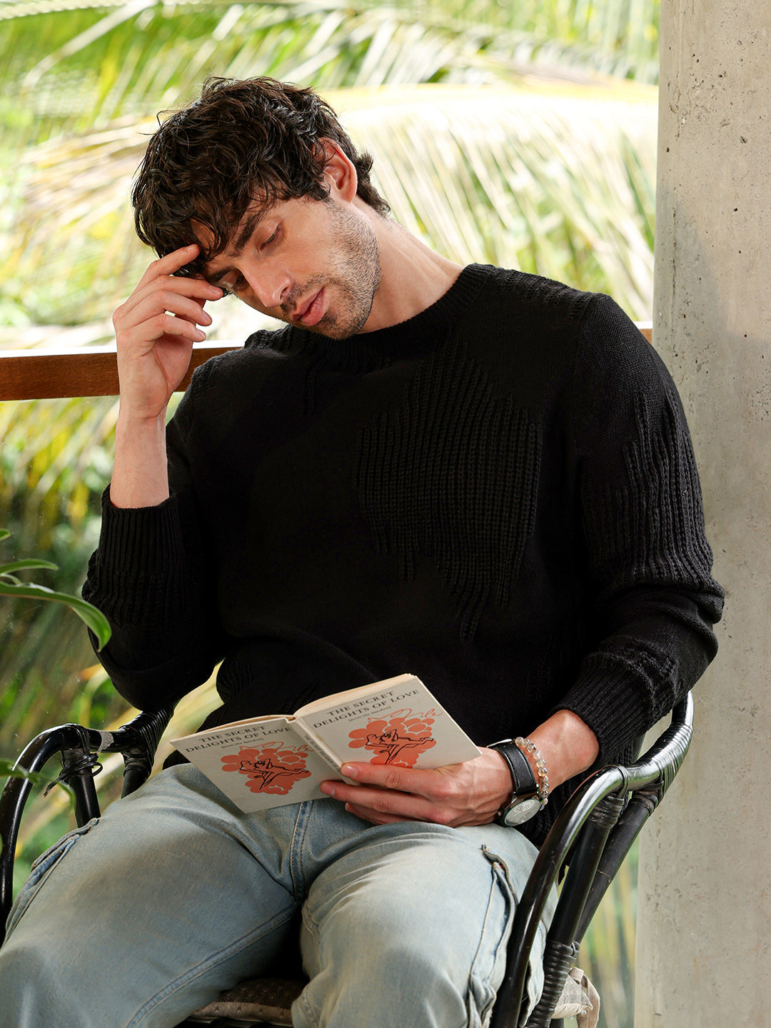 Drip-Jacquard Pullover Sweater