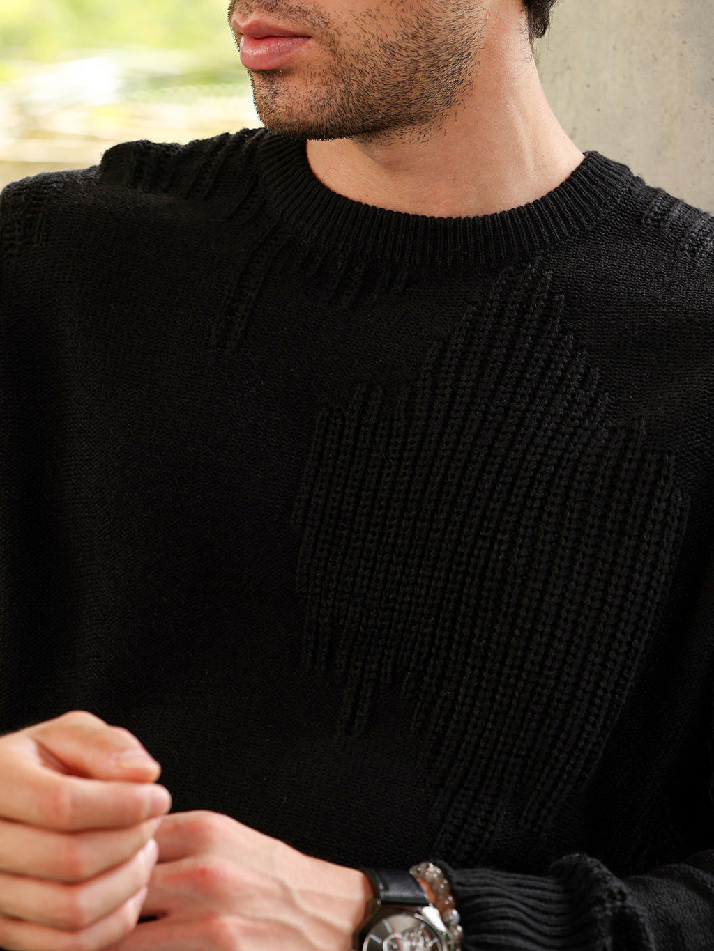 Drip-Jacquard Pullover Sweater