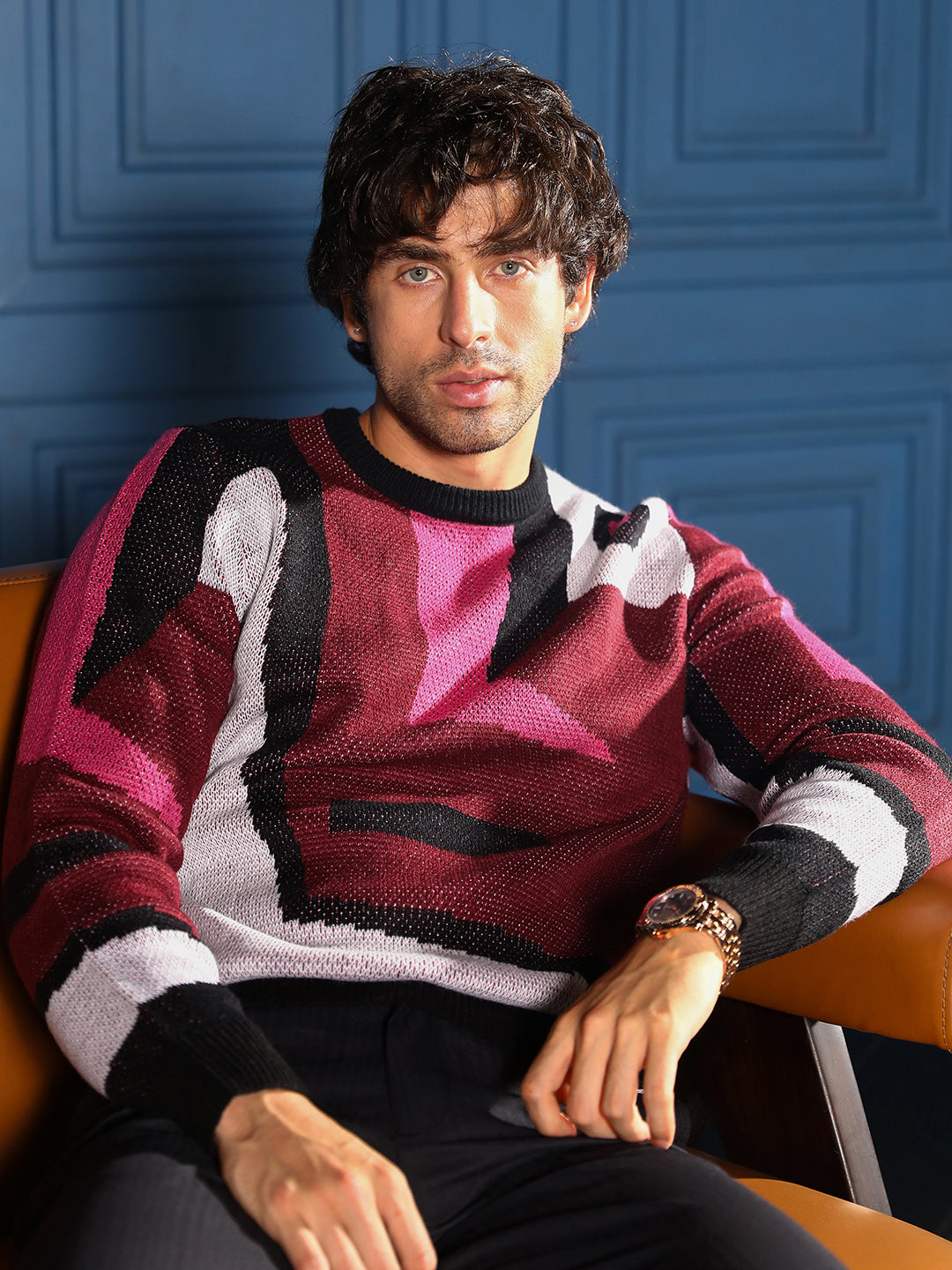 Abstraction-Jacquard Pullover Sweater