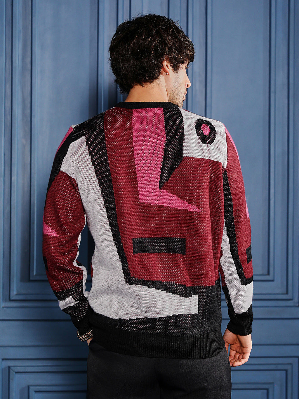 Abstraction-Jacquard Pullover Sweater