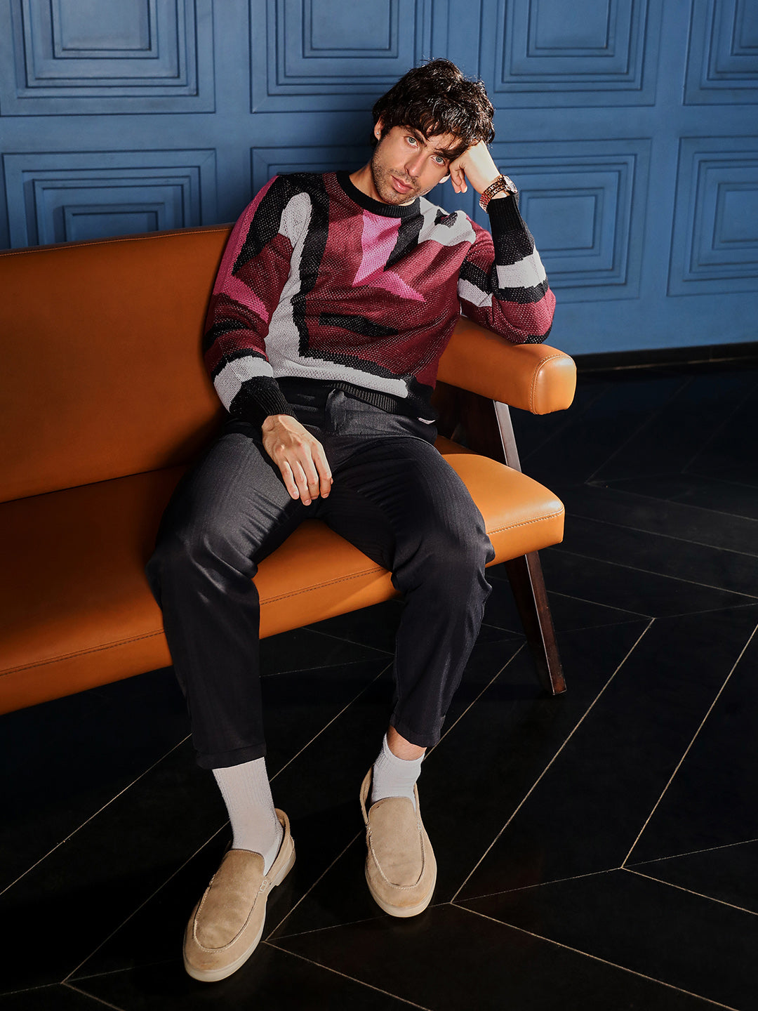 Abstraction-Jacquard Pullover Sweater