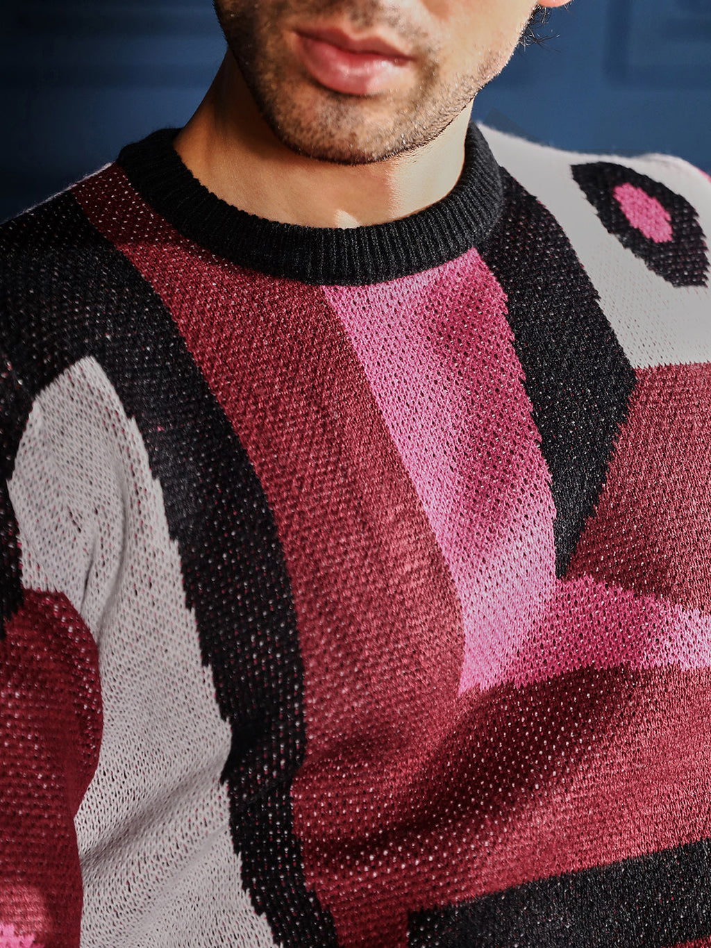 Abstraction-Jacquard Pullover Sweater