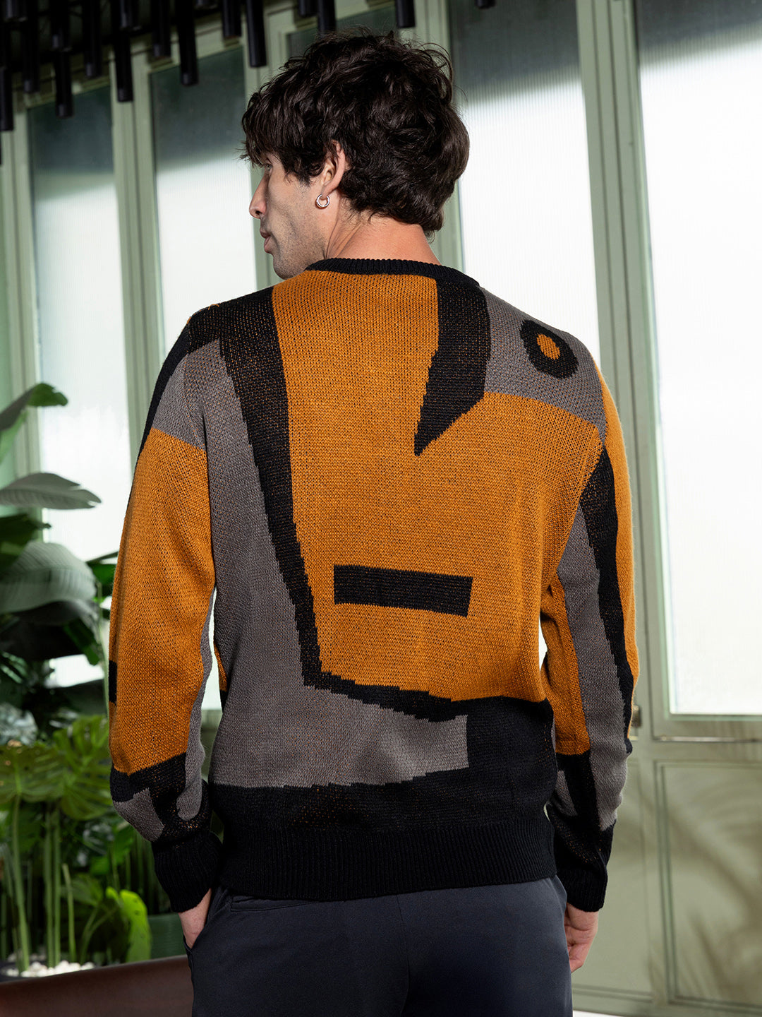 Abstraction-Jacquard Pullover Sweater