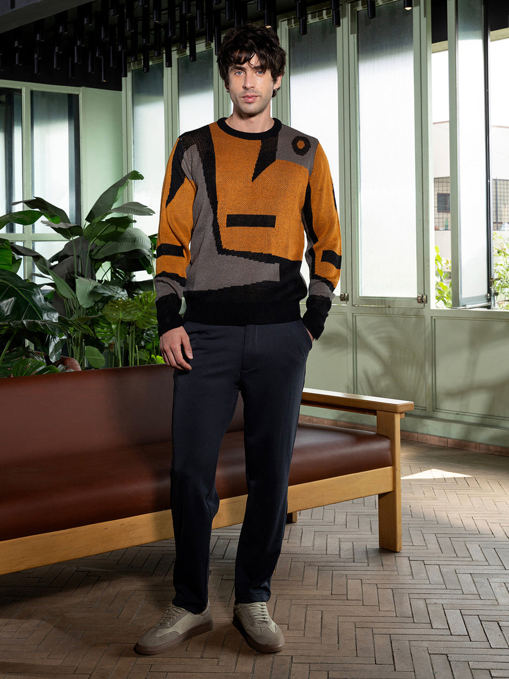 Abstraction-Jacquard Pullover Sweater