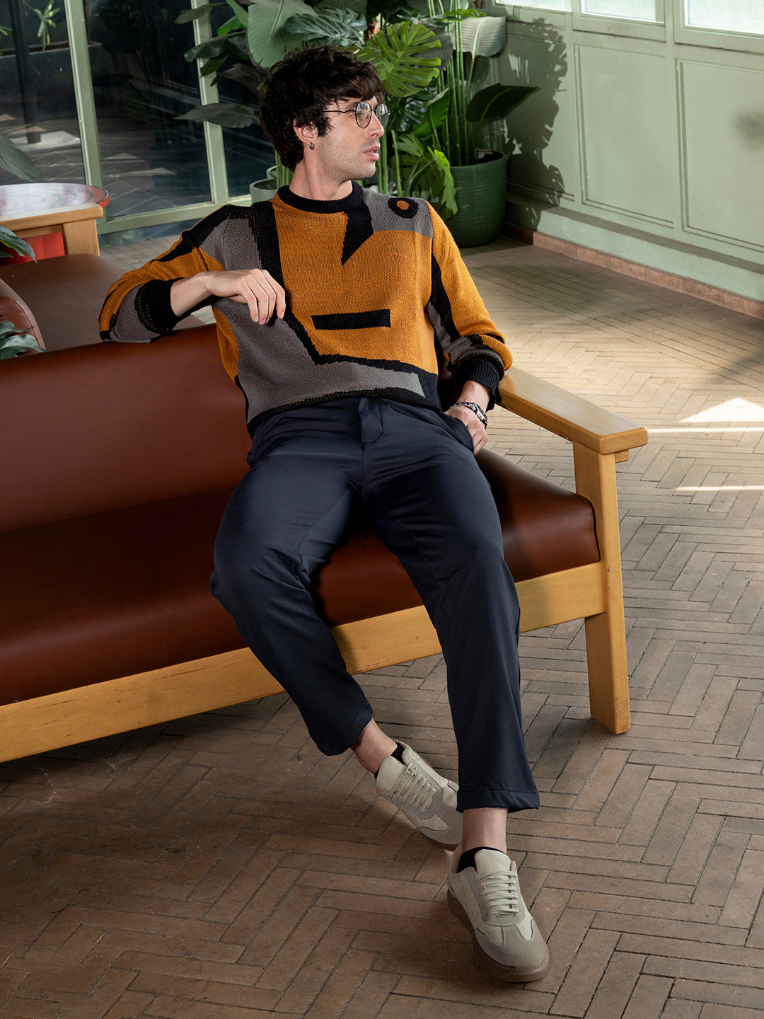 Abstraction-Jacquard Pullover Sweater