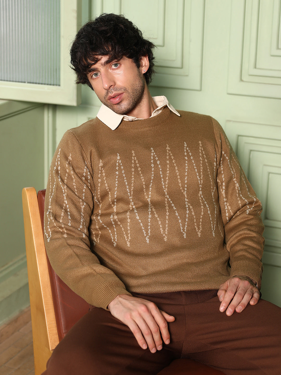 Zigzag-Jacquard Pullover Sweater