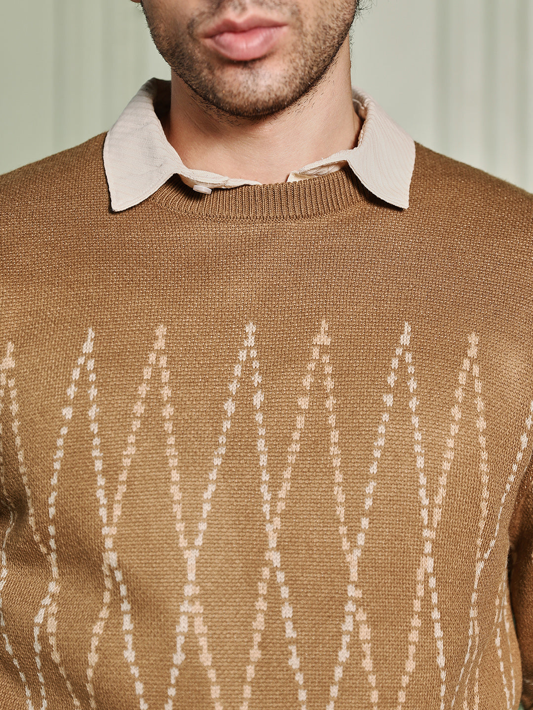 Zigzag-Jacquard Pullover Sweater
