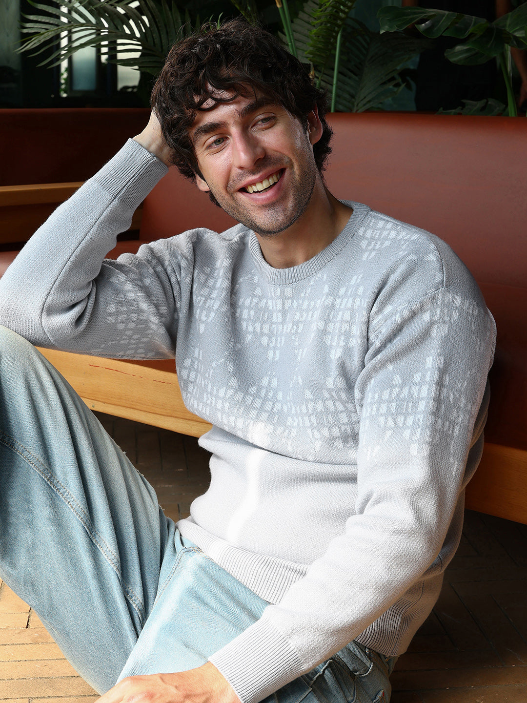 Geometric-Block Imprint Pullover Sweater