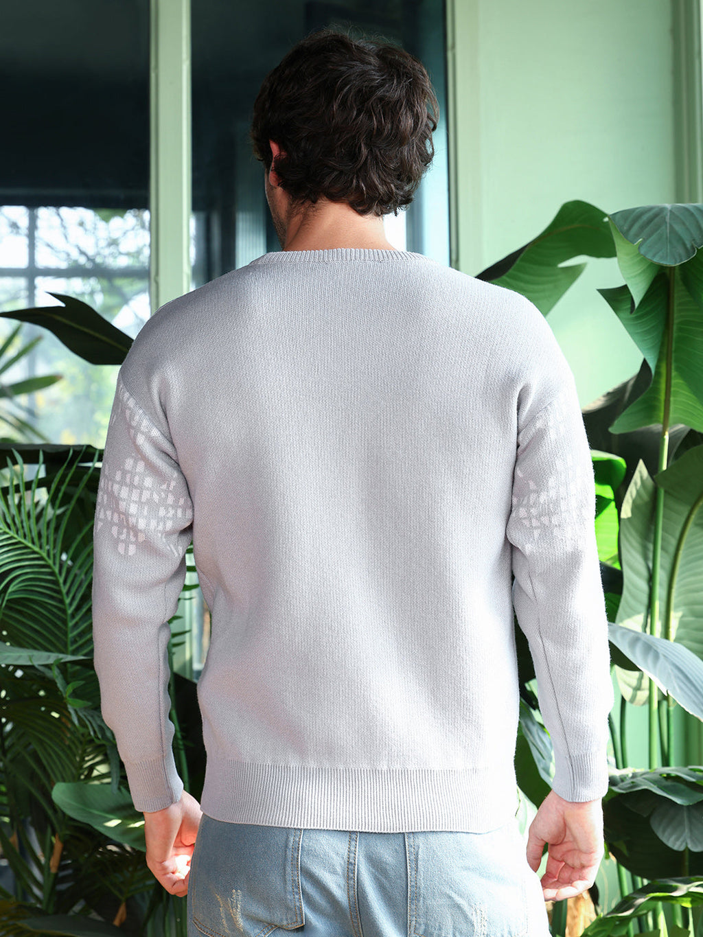 Geometric-Block Imprint Pullover Sweater