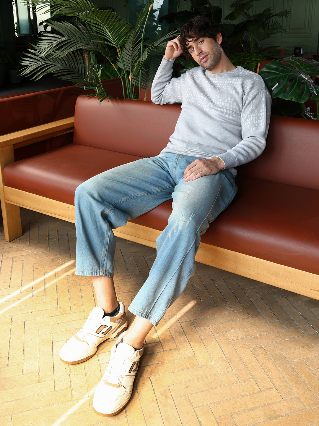 Geometric-Block Imprint Pullover Sweater