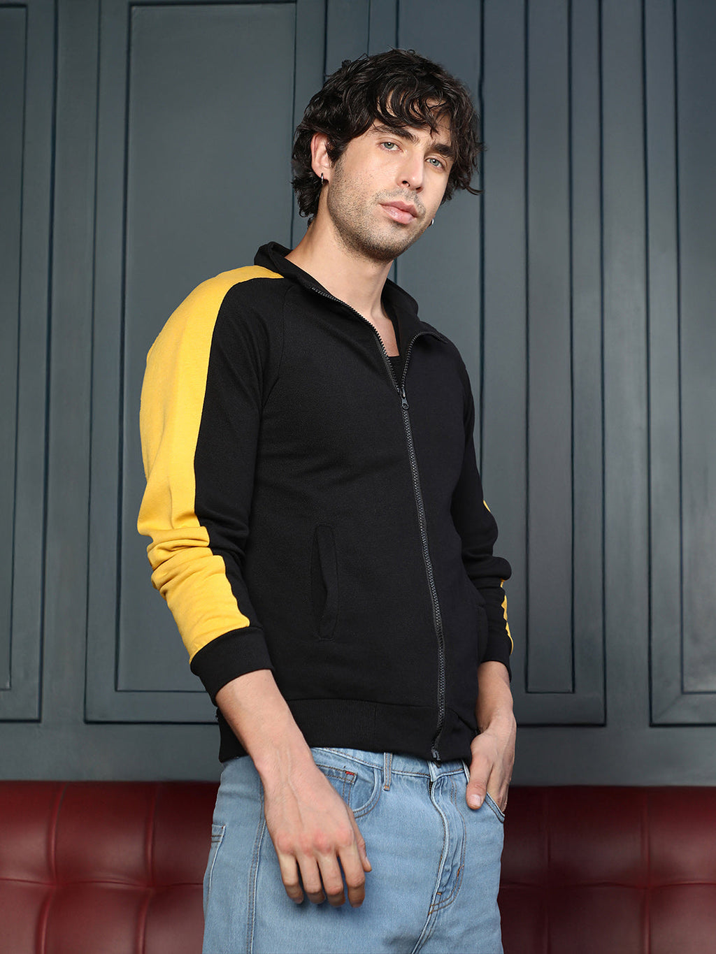 Side-Panelled Zip-Front Sweatshirt