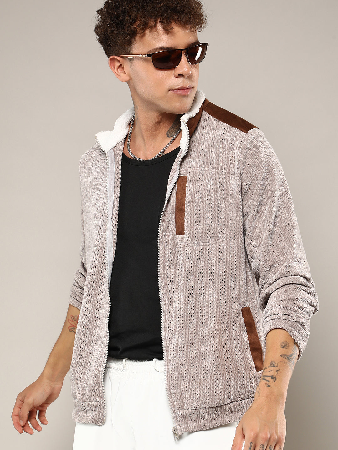 Zip-Front Cable Knit Jacket