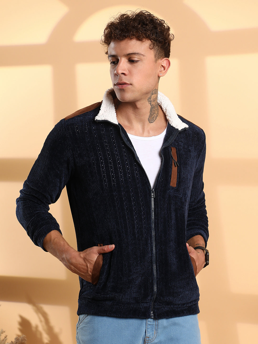 Zip-Front Cable Knit Jacket