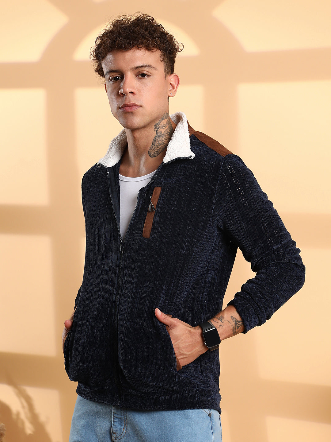 Zip-Front Cable Knit Jacket