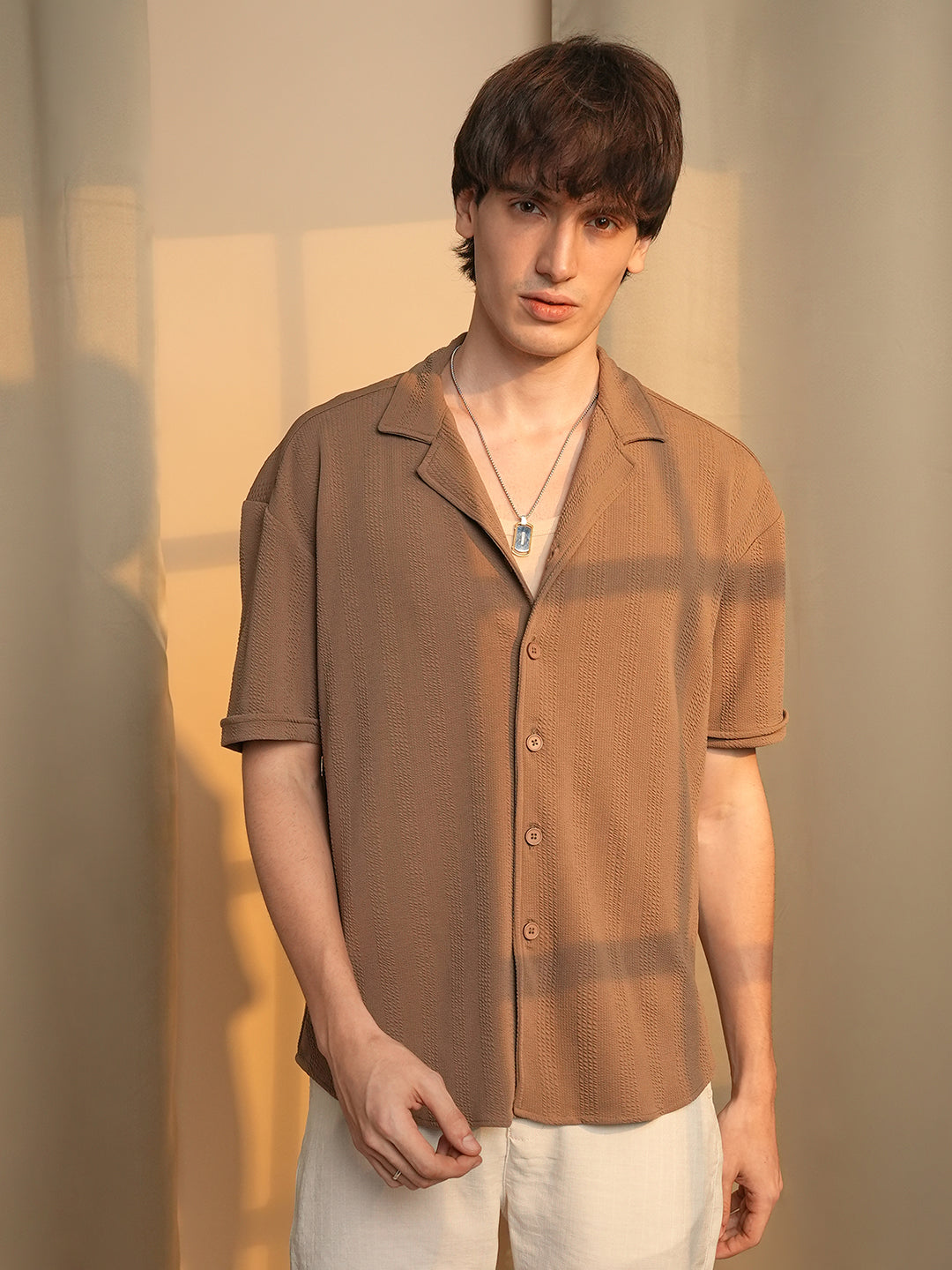 Rope-Textured Oversized Shirt