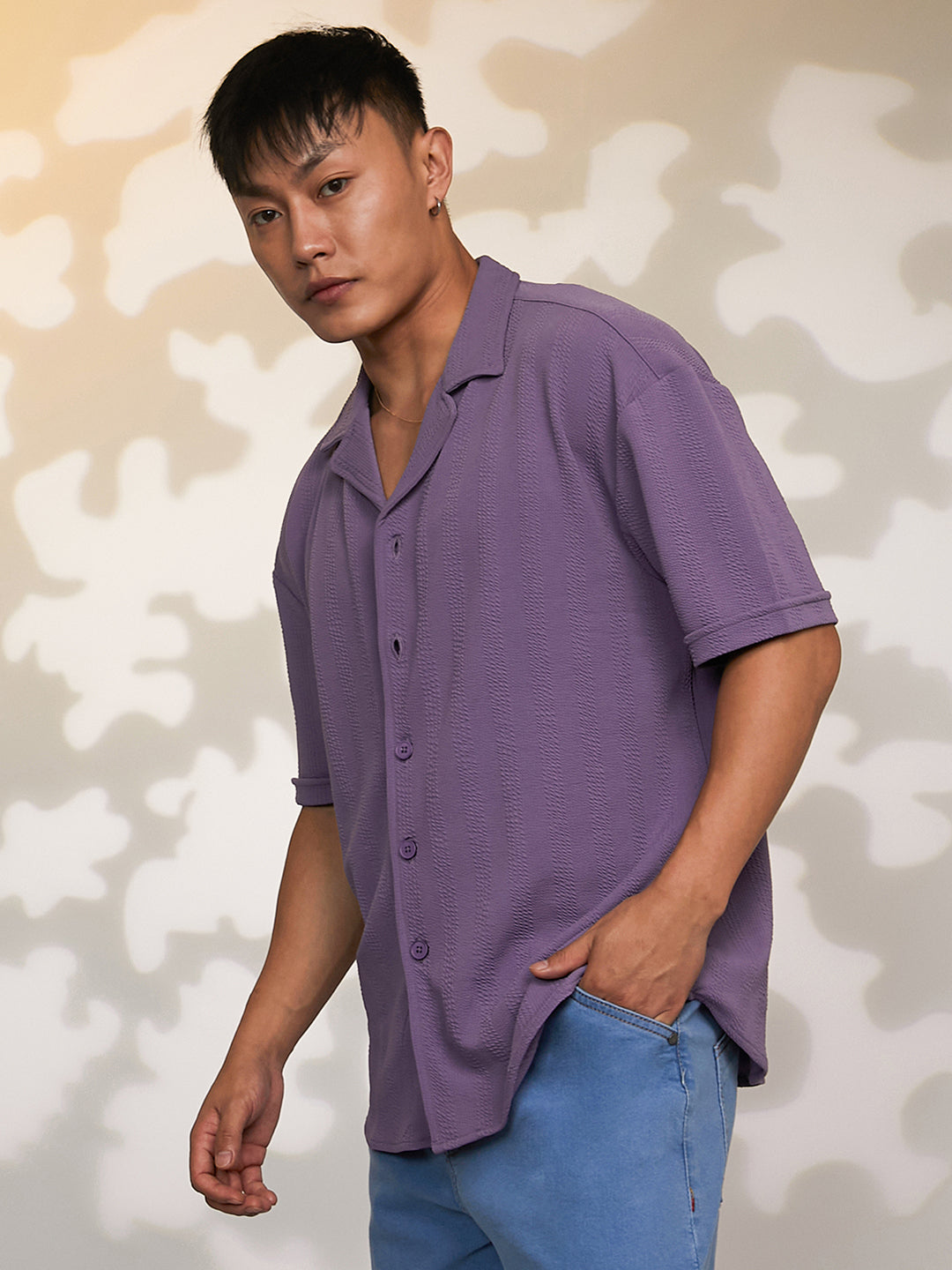 ₹899 | Campus Sutra men's Amethyst Purple Rope-Textured Oversized