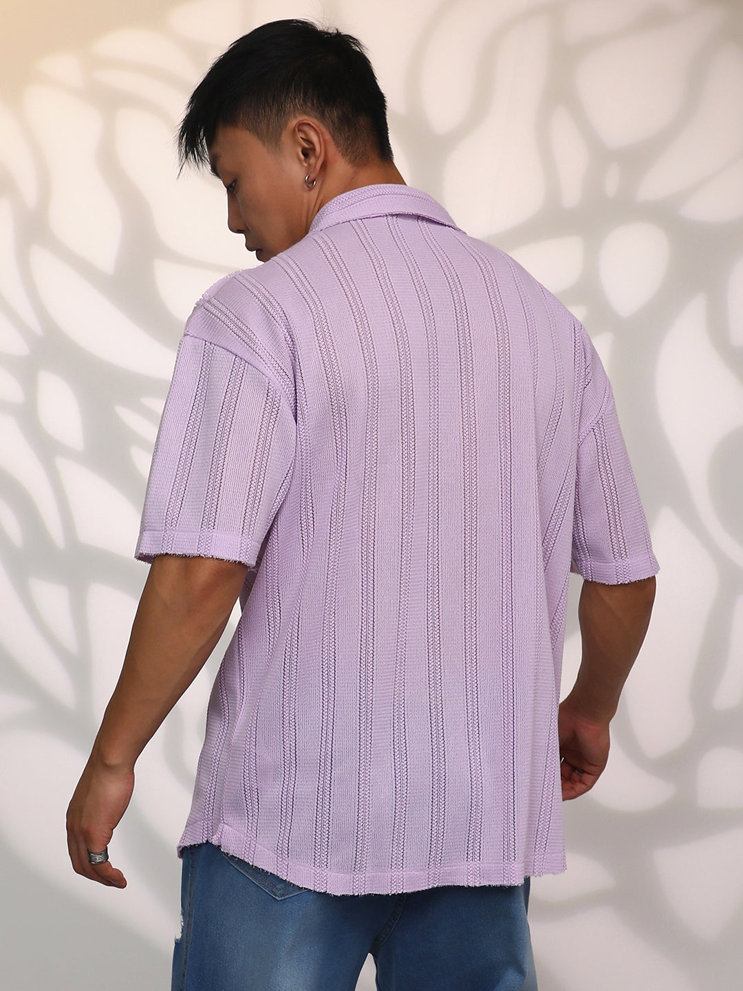 ₹899 | Campus Sutra men's Lilac Braid-Knit Oversized Shirt