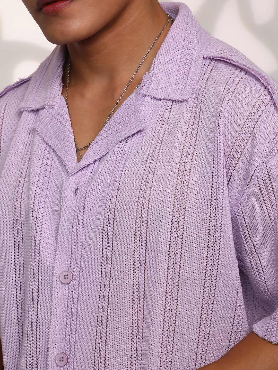₹899 | Campus Sutra men's Lilac Braid-Knit Oversized Shirt