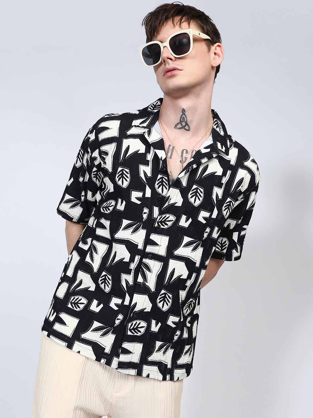 Oversized Geometric Foliage Shirt