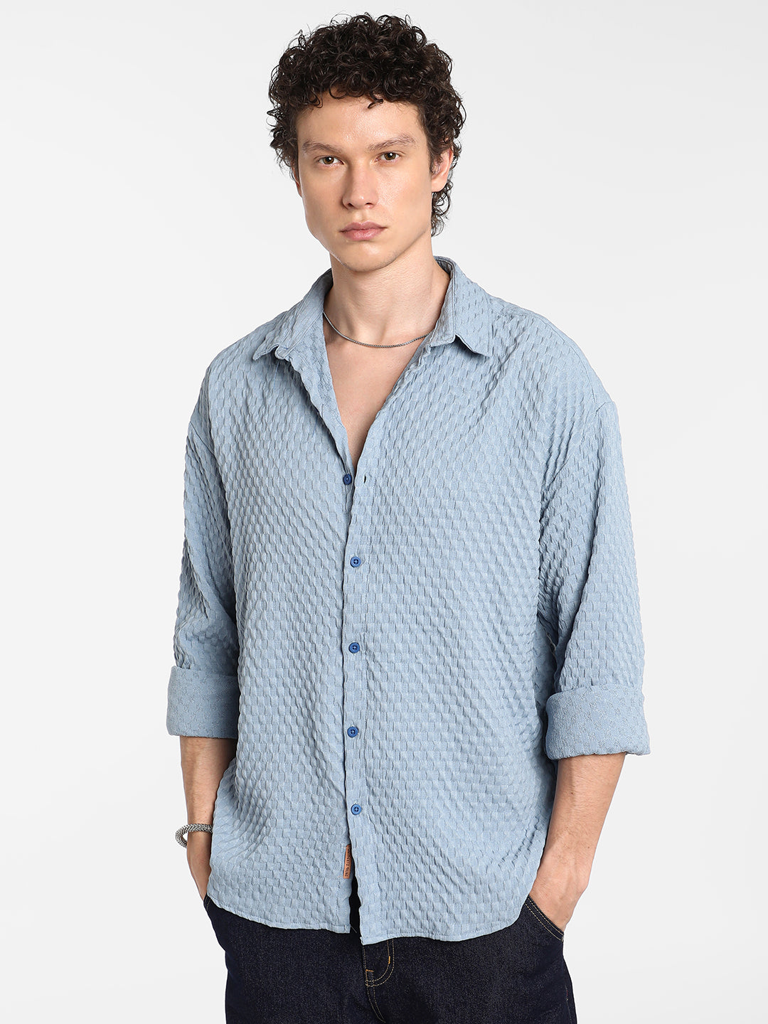 Cubic-Textured Oversized Shirt