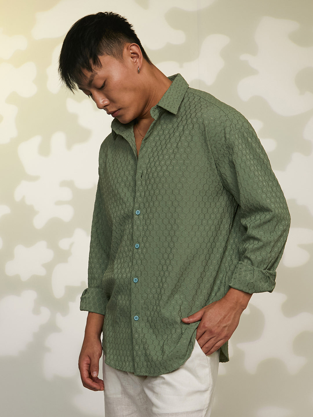 Honeycomb-Textured Oversized Shirt