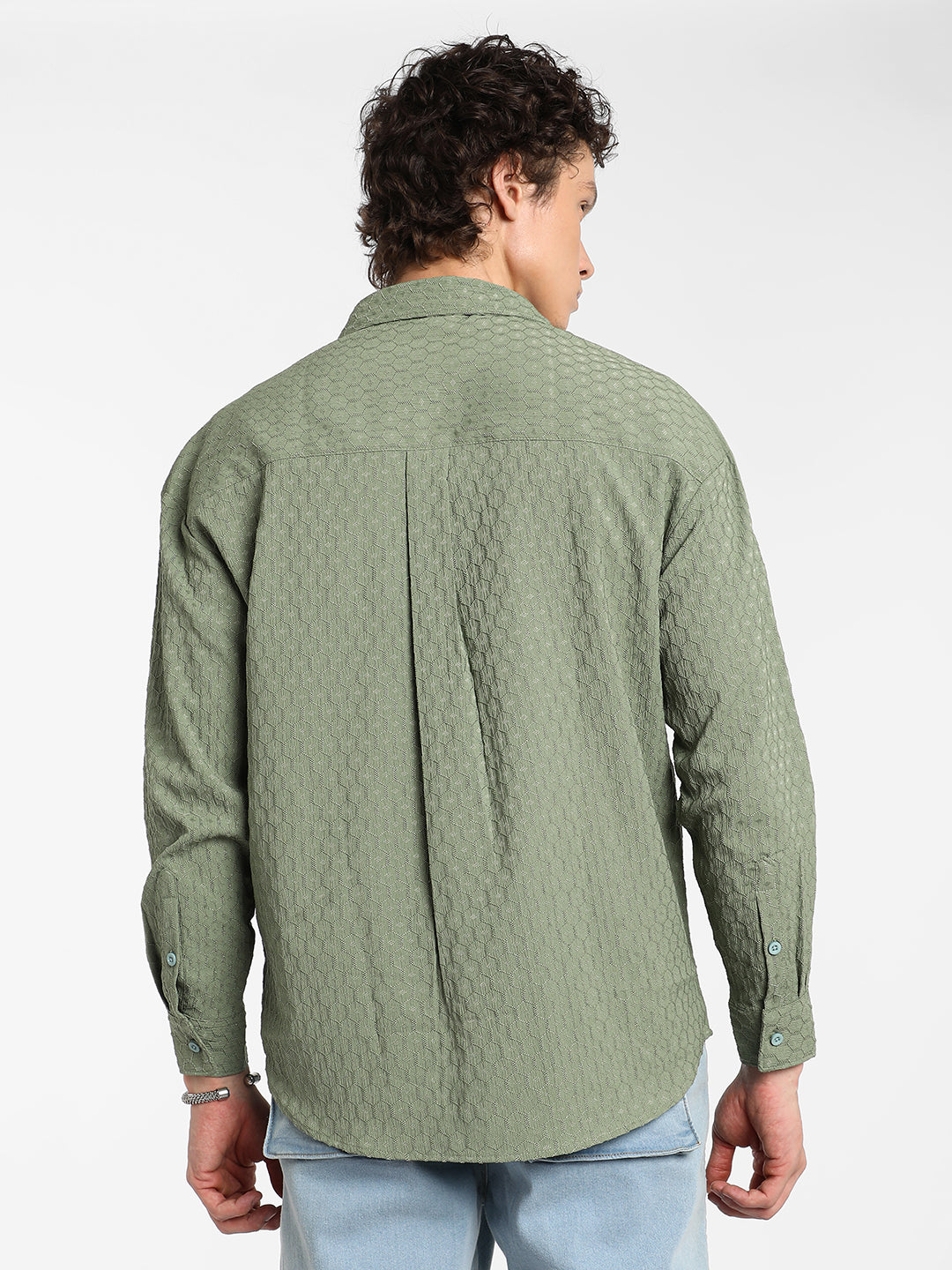 Honeycomb-Textured Oversized Shirt