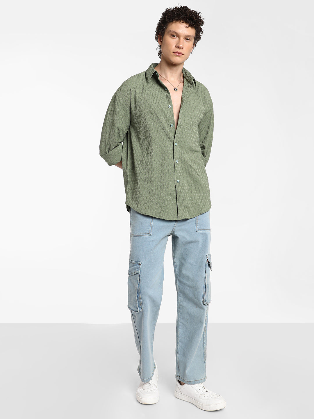 Honeycomb-Textured Oversized Shirt