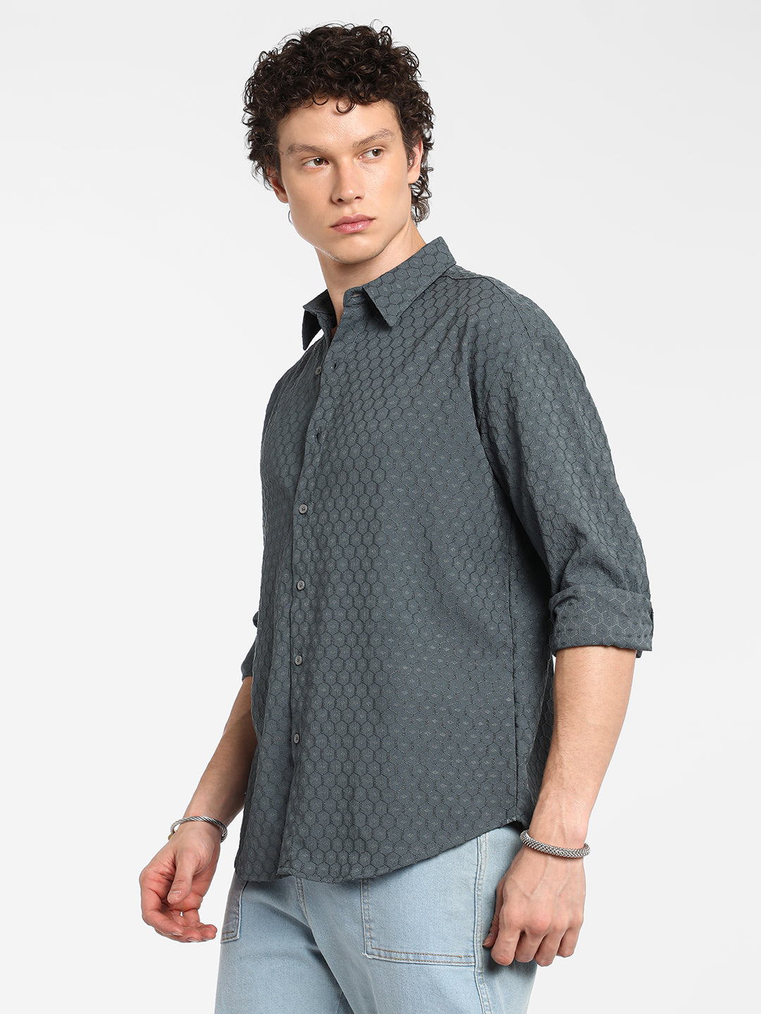 Honeycomb-Textured Oversized Shirt