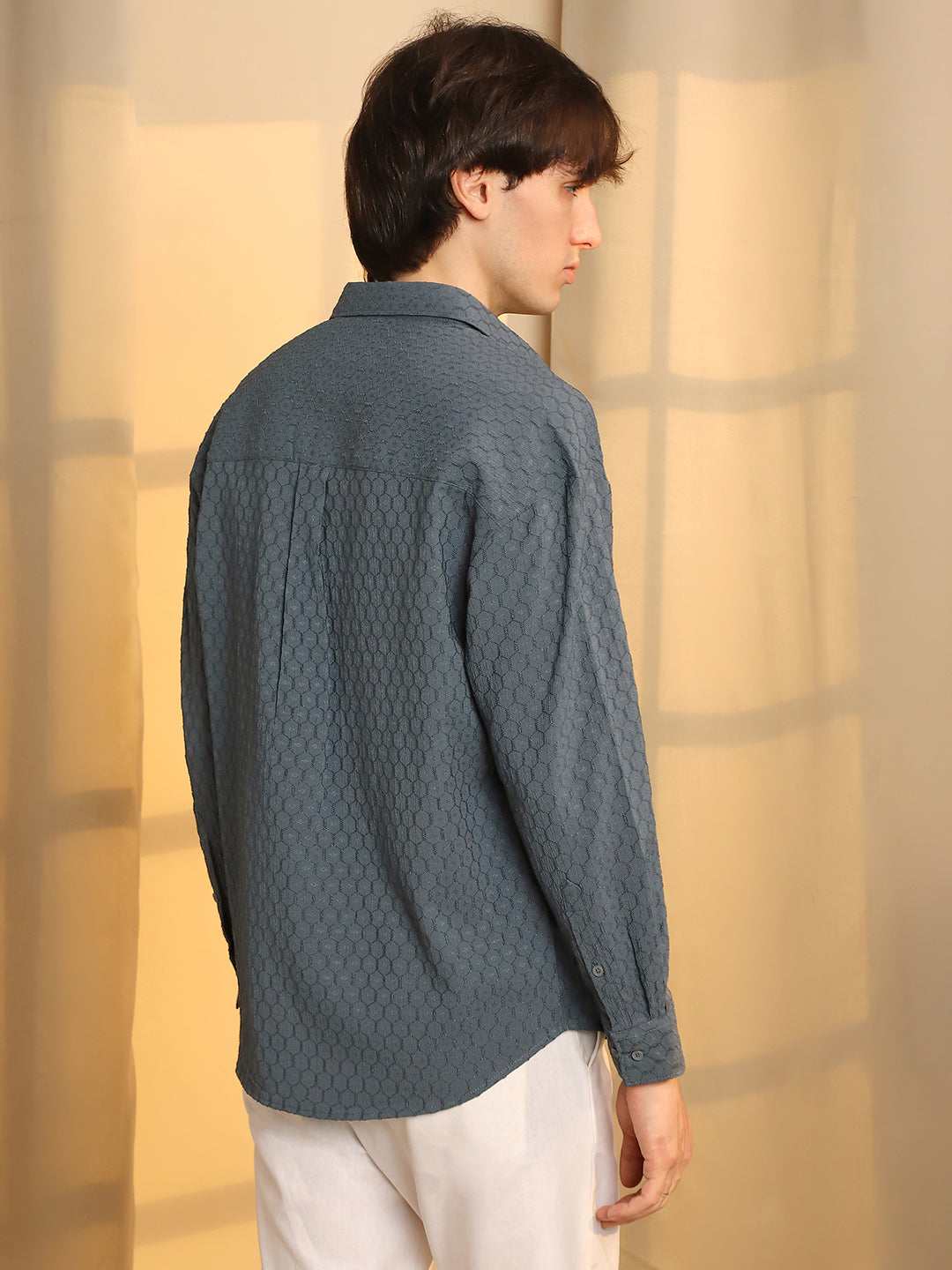 Honeycomb-Textured Oversized Shirt