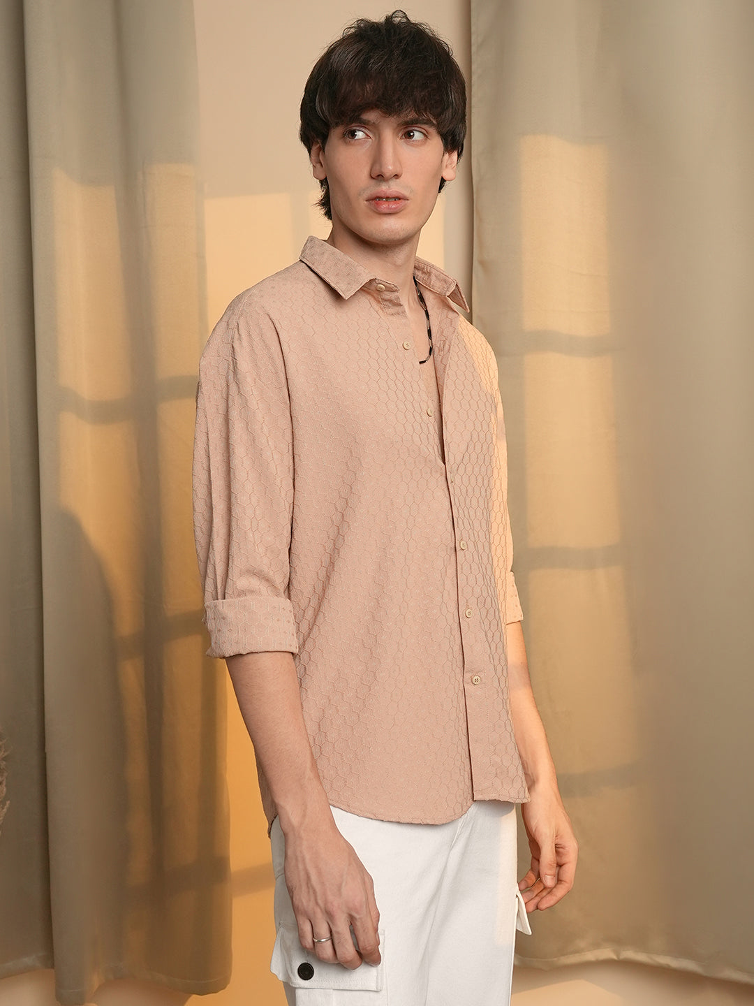 Honeycomb-Textured Oversized Shirt