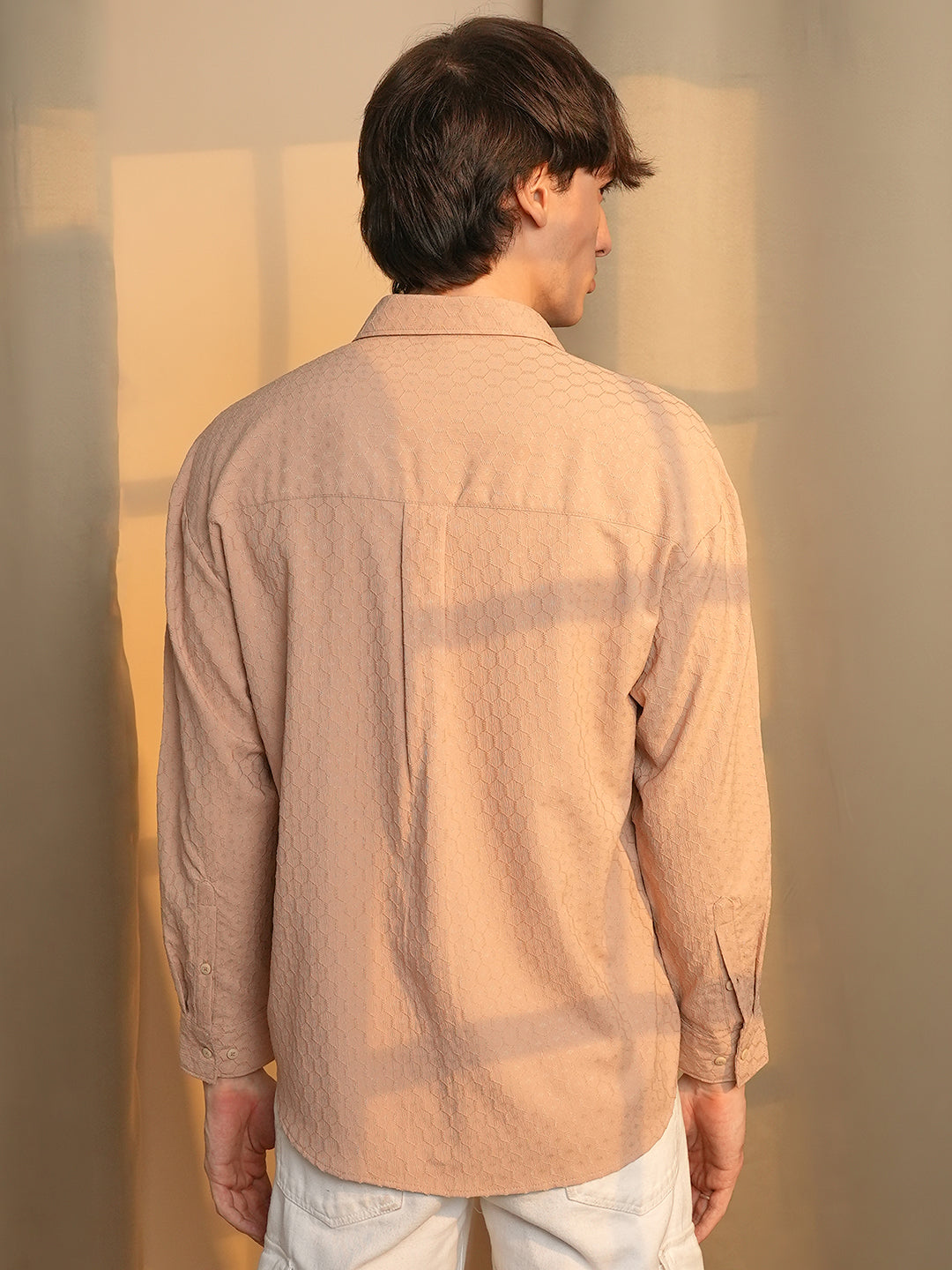 Honeycomb-Textured Oversized Shirt