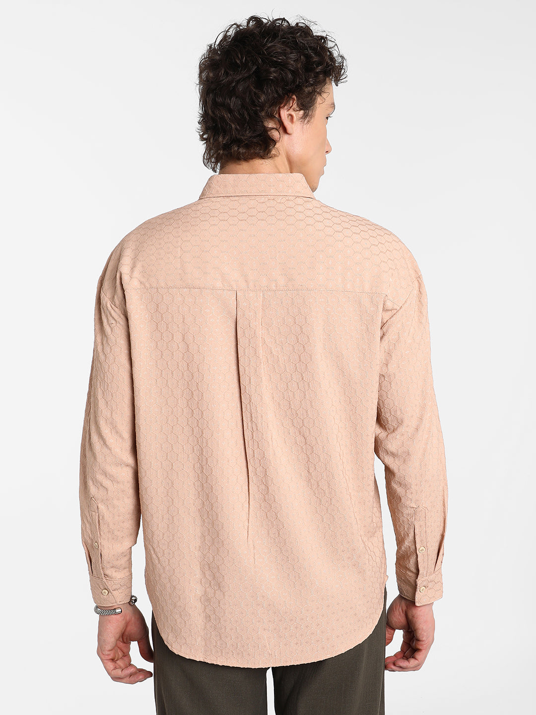 Honeycomb-Textured Oversized Shirt