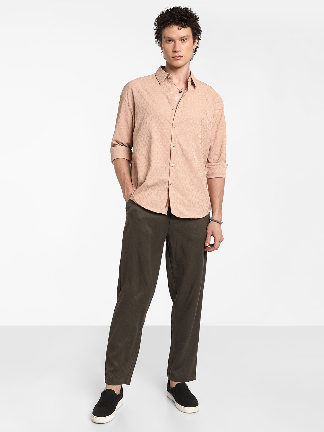 Honeycomb-Textured Oversized Shirt