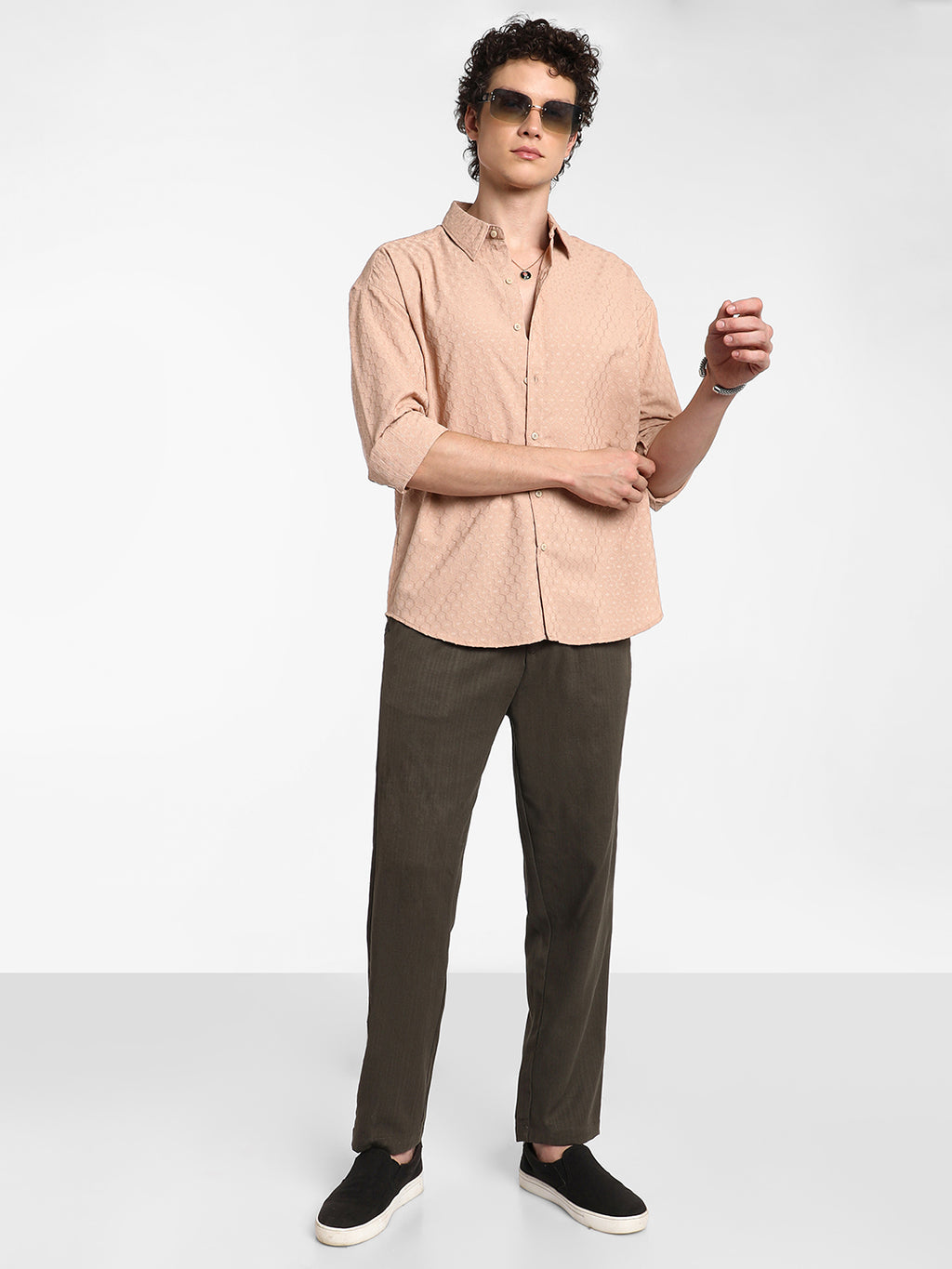 Honeycomb-Textured Oversized Shirt