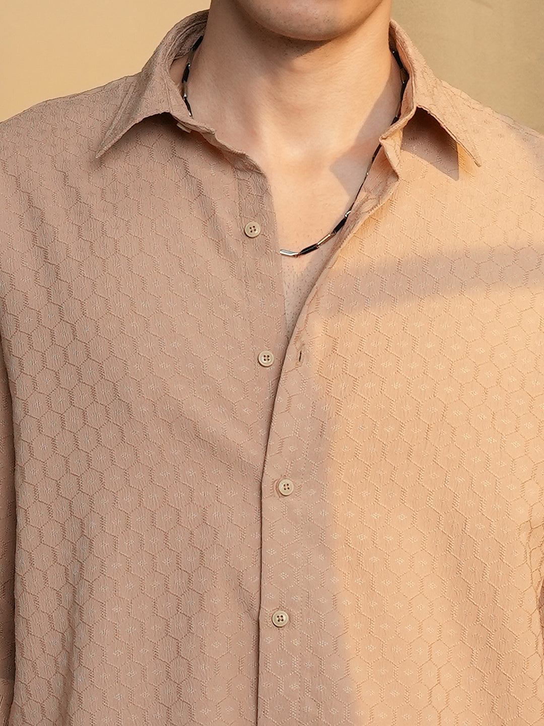 Honeycomb-Textured Oversized Shirt