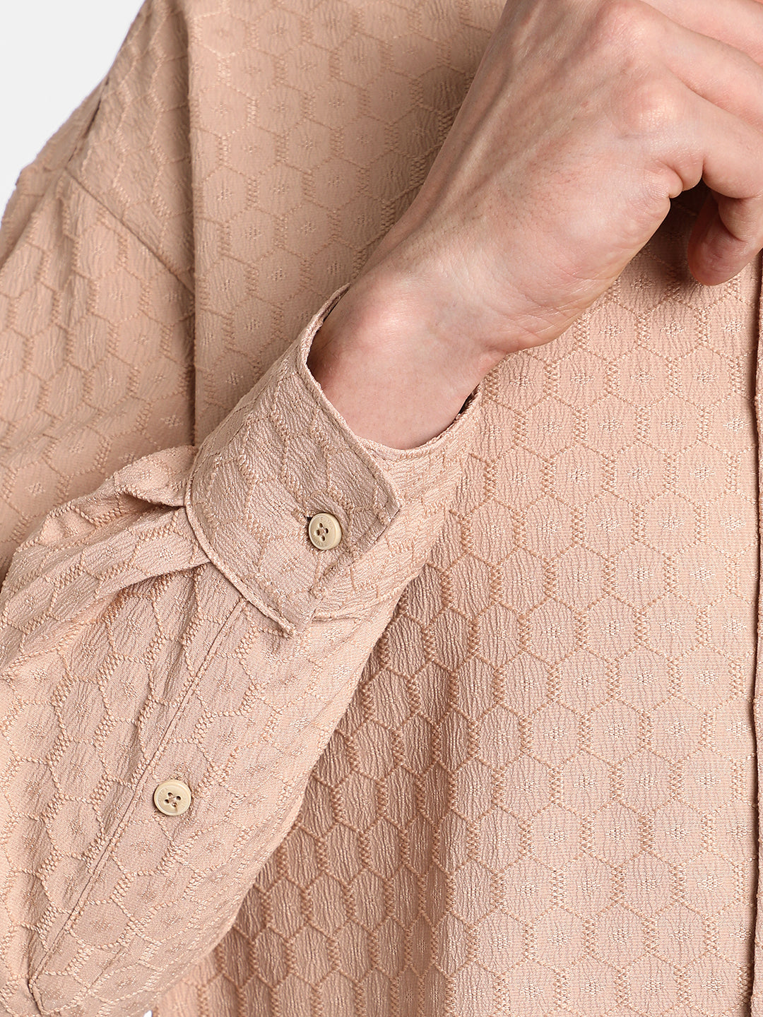 Honeycomb-Textured Oversized Shirt