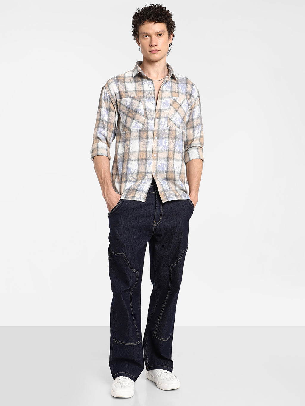 Tie-Dye Plaid Oversized Shirt