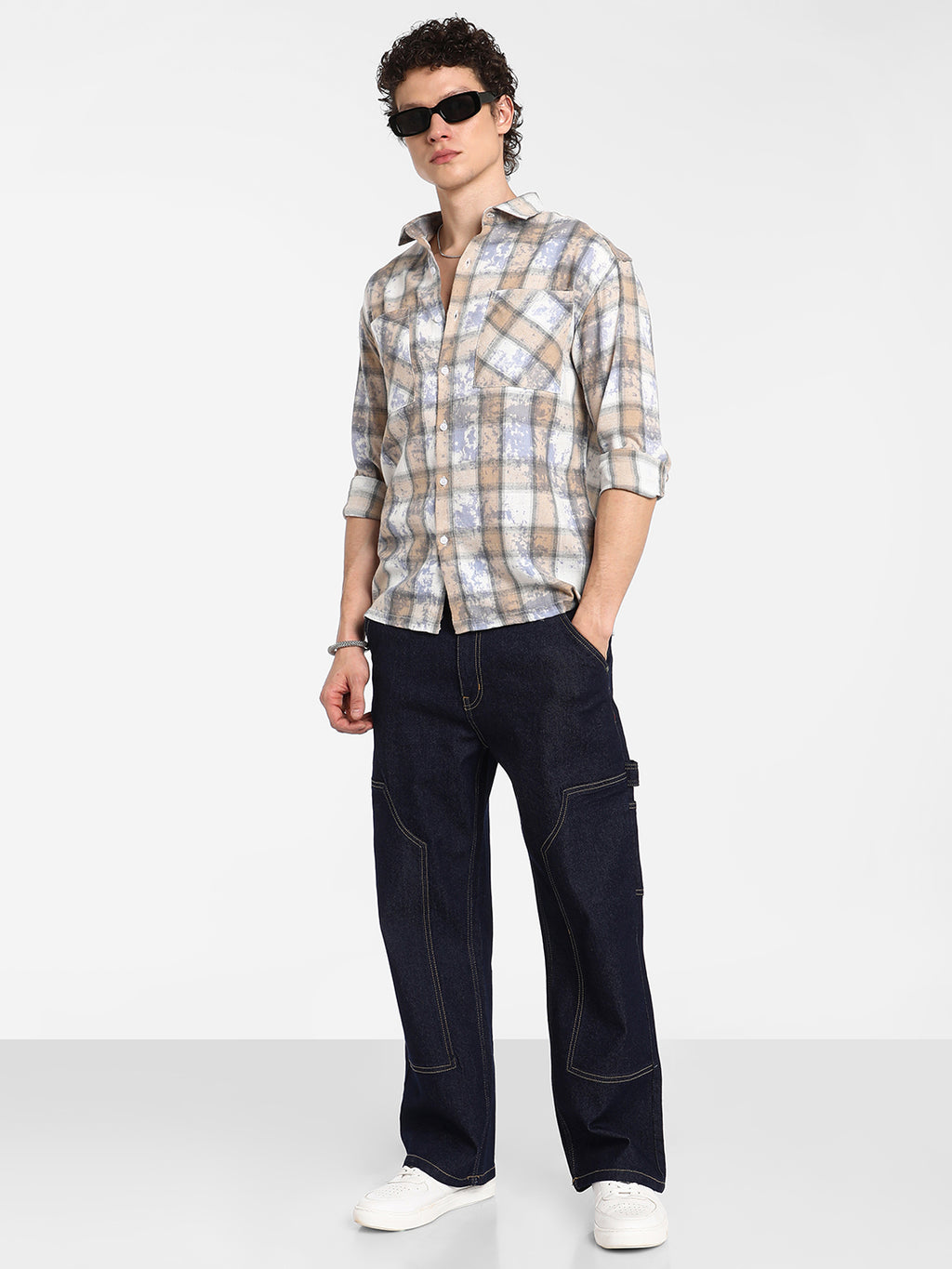 Tie-Dye Plaid Oversized Shirt