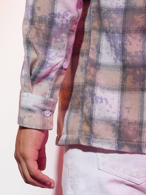 Tie-Dye Plaid Oversized Shirt