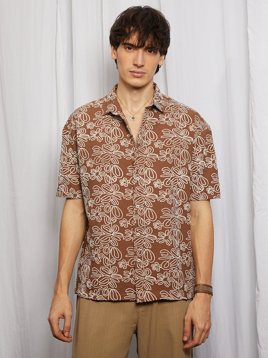 Floral-Lined Oversized Shirt