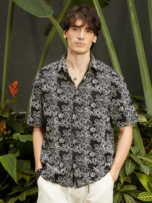 Floral-Lined Oversized Shirt