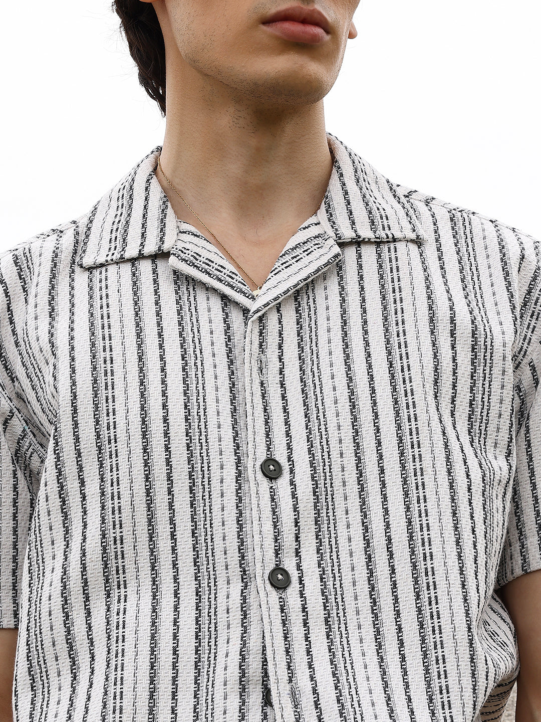 Striped-Weave Oversized Shirt