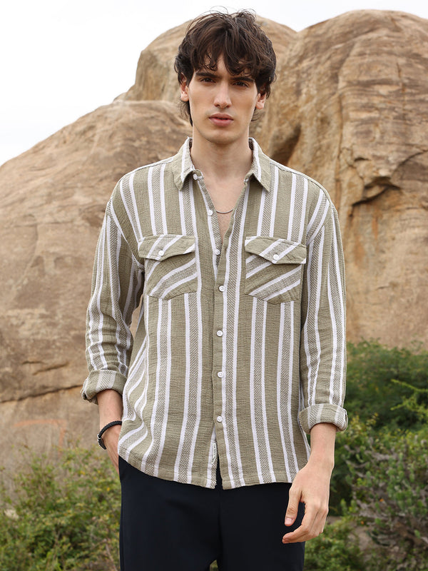 Utility Halo-Stripe Oversized Shirt
